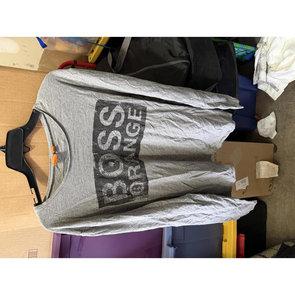 Hugo Boss Orange Men’s Long Sleeve‎ Shirt Gray XXL Casual Graphic Logo Tee